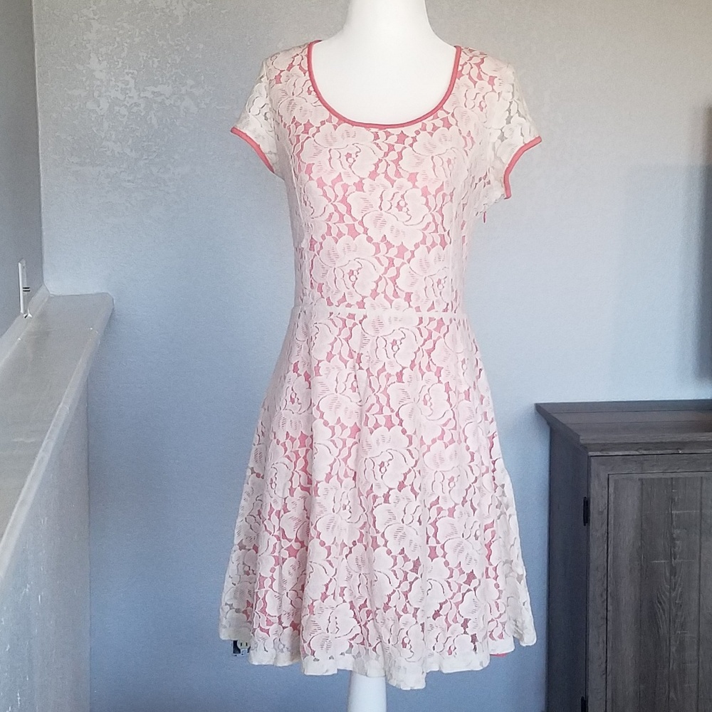 Lauren Conrad Coral Dress with Lace Overlay
